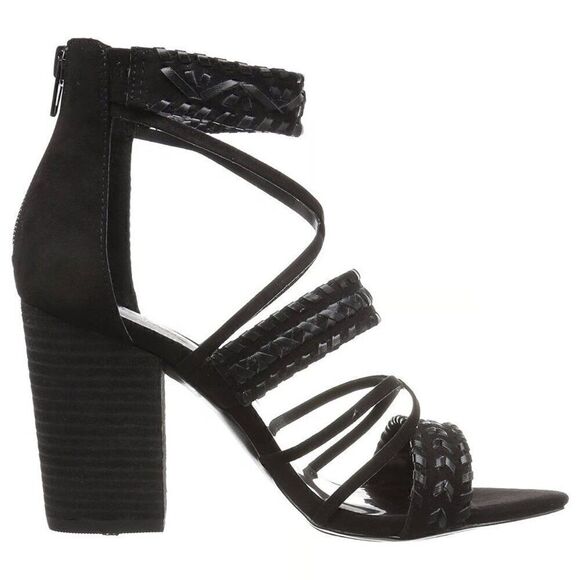 EUC Carlos Santana Java Braided Straps Black Block Heels plus socks - Picture 1 of 5
